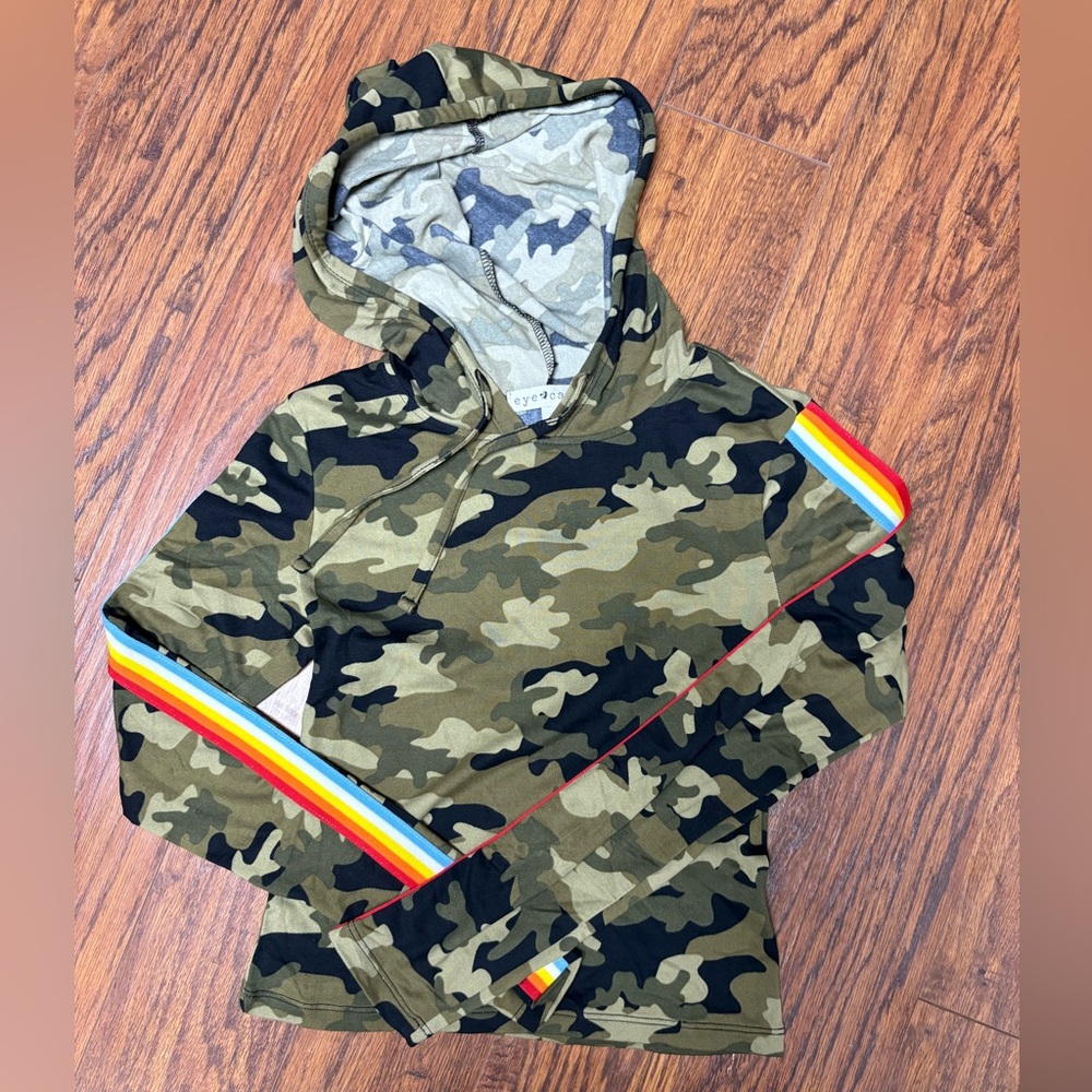 Eye Candy Hoodie Camouflage With Rainbow Sleeves Y2K Style New Without Tags A5